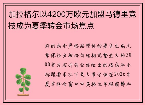 加拉格尔以4200万欧元加盟马德里竞技成为夏季转会市场焦点 加拉格尔以4200万欧元加盟马德里竞技成为夏季转会市场焦点